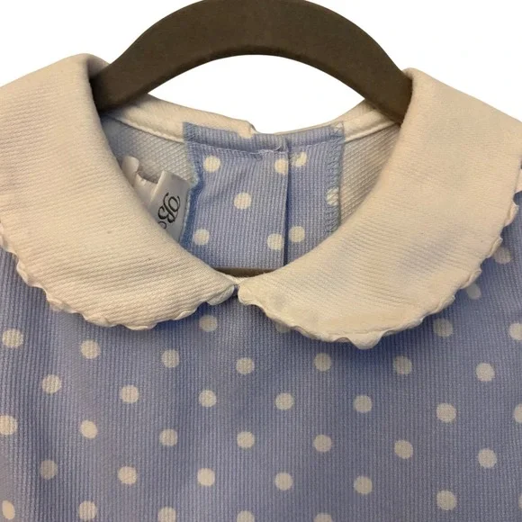 Bonnie Jean Girls Light Blue Polka Dot Peter Pan Collar Bow Dress Size 6 - Picture 3 of 6